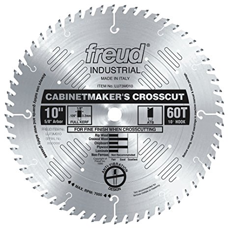 Freud LU73M010 10-Inch 60 Tooth ATB Cabinetmaker's Crosscutting Saw Blade with 5/8-Inch Arbor