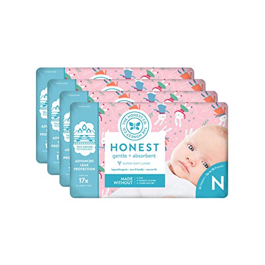 The Honest Company Baby Diapers with True Absorb Technology, Snow Bunnies, Size 0 Newborn, 128 Count