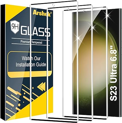 Arshek 3 Pack Galaxy S23 Ultra Screen Protector, HD Clear Tempered Glass, Fingerprint Unlock, 3D Curved, Scratch Resistant, Bubble-Free for Samsung Galaxy S23 Ultra 5G Glass Screen Protector