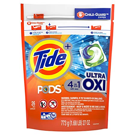 Tide Pods Ultra Oxi Liquid Detergent Pacs, 26 Count (Packaging May Vary)