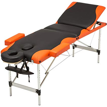 Uenjoy Folding Massage Table 84'' Professional Massage Bed Aluminum Frame With Carrying Bag & Accessories 3 Fold,Black & Orange Alu