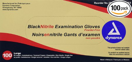 Dynarex D2523CS Nitrile Exam Gloves Large Black 10 boxes of 100 each per case