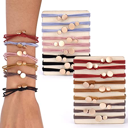 18 Pieces Hair Tie Bracelets for Women, Hair Ties for Thick Hair, 6 Colors