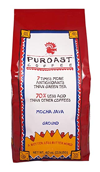 Puroast Low Acid Coffee Mocha Java Flavored Coffee Drip Grind, 2.5-Pound Bag