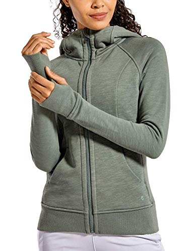 CRZ YOGA Women's Cotton Hoodies Sport Workout Full Zip Hooded Jackets Sweatshirt