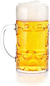 32oz Clear Plastic Beer Mug with Handle, Reusable, Dishwasher Safe, Plastic for Indoor/Outdoor Use, MADE IN USA