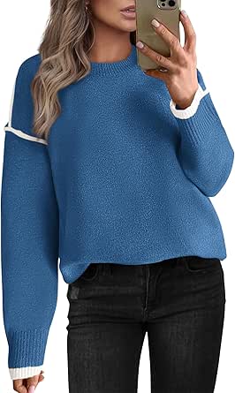 BTFBM Fall Sweaters for Women 2024 Trendy Casual Crew Neck Long Sleeve Loose Ribbed Knit Sweater Pullover Jumper Tops