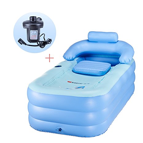 CO-Z PVC Portable Foldable Inflatable Bathtub Free Standing Bath Tub with Electric Air Pump