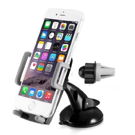 Car Mount Amotus 3 in 1 Universal 360 Degree Rotation Adjustable Dashboard Air Vent Windshield Car Holder Phone Cradle for iPhone Samsung HTC LG Mini Tablets GPS Devices