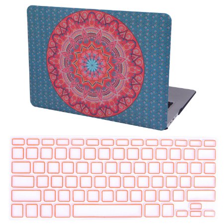 HDE MacBook Air 13" Case Hard Shell Cover Designer Print   Keyboard Skin Fits 13.3 Inch Mac Air Notebook Model A1369/A1466 (Teal Coral Mandala)