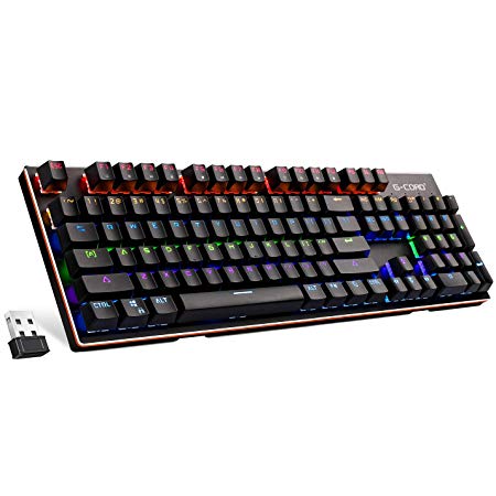 G-Cord Mechanical Gaming Keyboard, 2.4 GHz Wireless-Wired Dual Use LED Backlit E-Sports Gamer Keyboard with Brown Switches(104 Keys)