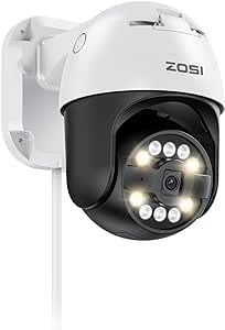 ZOSI C296 4K 8MP Cámara de Vigilancia PoE PT Exterior, Detección y Seguimiento Automático de Persona/Vehículo, Visión Nocturna en Color, Alarma Sonora y Luminosa, Audio Bidireccional