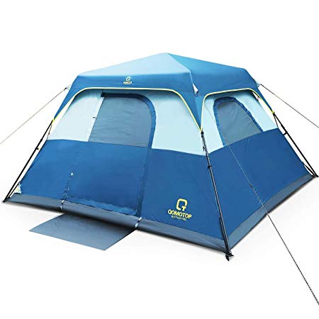 QOMOTOP 6 People Fast 60 Seconds Easy Set Up Instant Cabin Tent, Camping Tent, Provide Top Rainfly, Waterproof Tent Advanced Venting Design, with Electrical Cord Access Port and Gate Mat