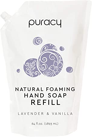 Puracy Natural Foaming Hand Soap Refill, Sulfate-Free Hand Wash, Lavender & Vanilla, 1893 mL