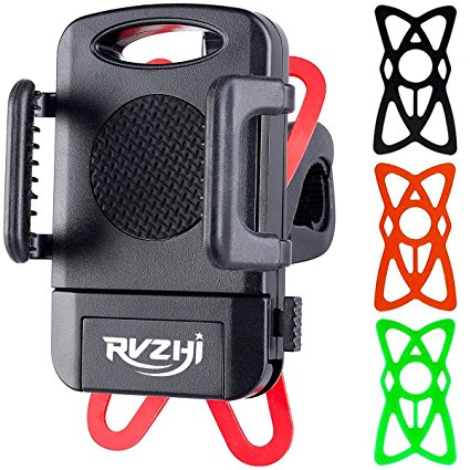 RVZHI Bike Phone Mount, Universal Bicycle Motorcycle Holder Accessories for iPhone Samsung Smartphone GPS Devices, with One-button Released, 360 Degrees Rotatable, 3 Colors Rubber Straps