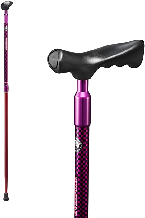 Withgear Walking Cane - Shock Absorbing Right Handed Height Adjustable Duralumin Lightweight WalkingStick for Men and Women with and an Ergonomic Grip