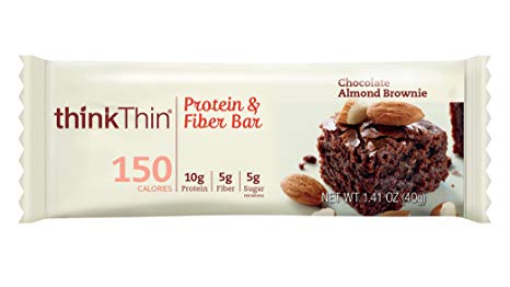 Protein & Fiber Bars by thinkThin - On The Go, Low Sugar, 10g Protein, 5g Fiber, Gluten Free, Non-GMO - Chocolate Almond Brownie (10 Bars)