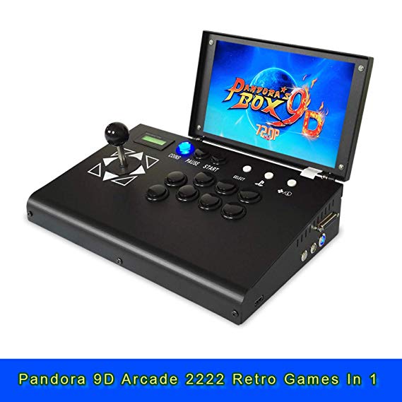 10 Inch Arcade Console LCD Screen Metal Casing Pandora Box 9D 2222 in 1 Game 1080P Cabinet Single Player 1Up Stick Arcade Emulator Machine Joystick for PC/TV/PS can Rechargable Plug and Play for Kids