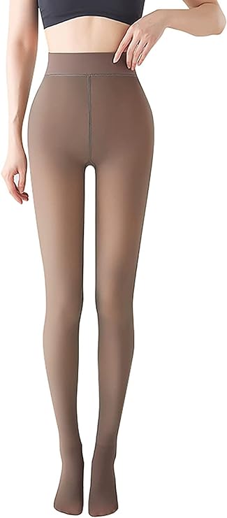 TOWOOZ Fleece Lined Tights, Warm Elastic High Waisted Fake Transparent Pantyhose Elastic High Waisted Leggings for Women