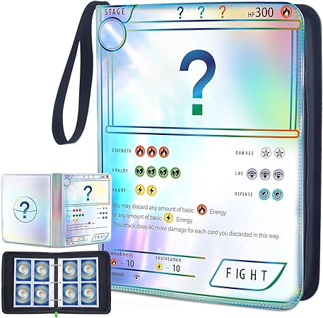 Trading Card Binder Card Holder - Lictin 4-Pocket Holographic Binder for Cards, Fits 440 Cards with 55 Removable Sleeves, 3-Ring Card Collection Album for Most Standard Size Cards, Double-sided