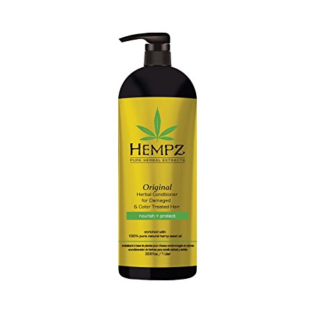 Hempz Original Herbal Conditioner for Damaged and Color Treated Hair, White, Floral/Banana, 33.8 Fluid Ounce (1 Liter)