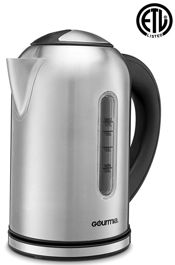 Gourmia GDK260 Electric Kettle Stainless Steel, Back-lit Control Panel and Blue LED Lights, Customize Temperature, Quick Water Boiling, Clear Window, Steep Tea & Keep Warm Up To 4 Hours - 2 Quarts