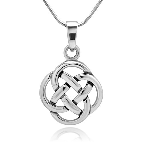 925 Sterling Silver Celtic Knot Five Fold Pattern Round Pendant Necklace, 18 inches