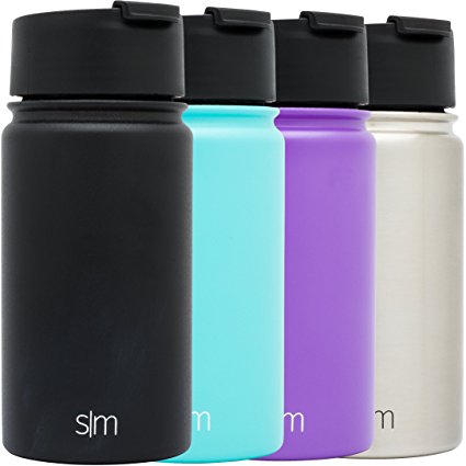 Simple Modern Vacuum Insulated Stainless Steel 14oz Water Bottle - Extra Flip Lid Included - Summit Wide Mouth Coffee Tea Thermos - Double Walled Flask - Kids Sports Cup Powder Coated Hydro Canteen