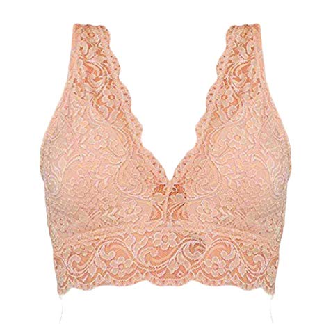 jin＆Co Dress Women Lace Bralette Sexy Wirefree Embroider Non Padded Deep V-Neck Breathable Comfortable Underwear