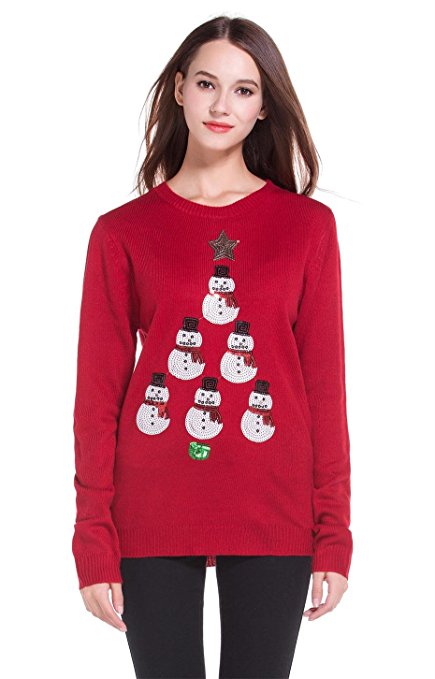Women's Christmas Cute Snowman Snowflake Knitted Sweater Girl Pullover