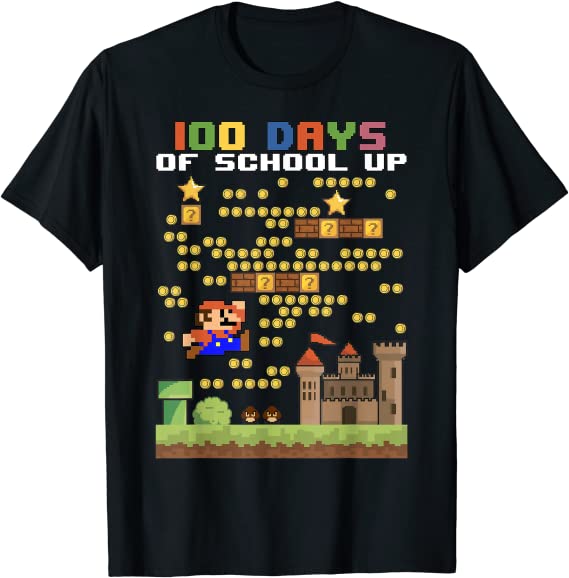 100 Days Of School Mariö-Süper Gamer Video Game Boys Girls T-Shirt