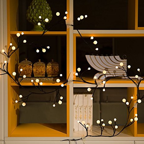 LED Fairy String Decorative Lights - Ollny 8 ft 72 Leds Memory Function Waterproof Rattan String Lights Low Voltage - Outdoor Garden Patio Christmas Party Wedding Decoration (Warm White Light)