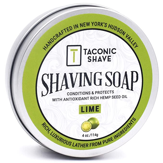 Taconic Shave Barbershop Quality Lime Shaving Soap with Antioxidant-Rich Hemp Seed Oil, Artisan Made in New York's Hudson Valley