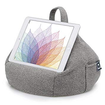 iPad Pillow & Tablet Stand - Securely Holds Any Size Tablet, eReader or Book Upto 12.9 inches, Hands Free Comfort at Any Angle on Any Surface - Herringbone Grey, by iBeani