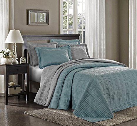 Chezmoi Collection Kingston 3-piece Oversized Bedspread Coverlet Set (Queen, Blue)