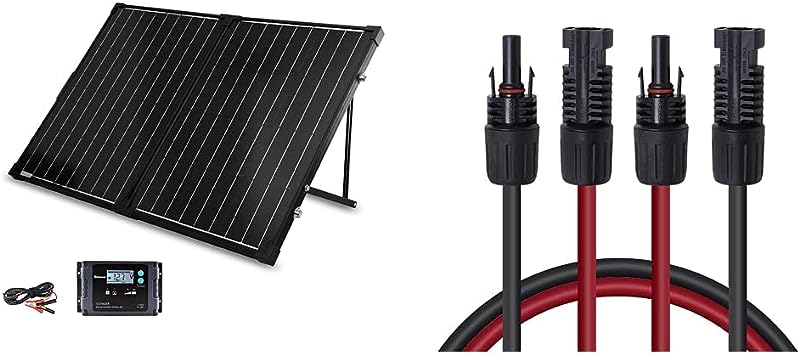 Renogy 100 Watt 12 Volt Portable Panel with Waterproof 20A Charger Foldable Solar Suitcase with Adjustable Kickstand for Power Station, 100W & 20FT 12AWG Solar Panel Female and Male Connectors