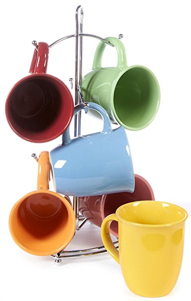 Color Curve Mug with Metal Rack (Assorted) by Gibson Overseas