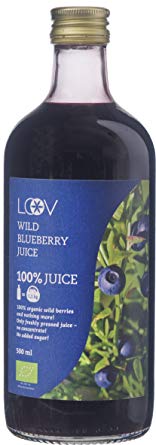 Wild Blueberry Juice Organic, wild-crafted from Nordic forests, high in antioxidants, 100% from directly pressed berries, not from concentrate, no water added, no additives and enzymes used, no added sugar, 500 ml