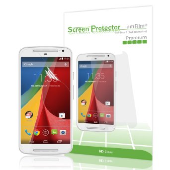 Moto G 2nd Gen Screen Protector, amFilm® Screen Protector for Motorola G 2nd Generation (Moto G2) 2014 Premium HD Clear (3-Pack) [Lifetime Warranty]