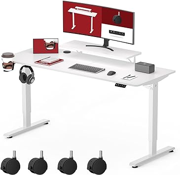 SANODESK SQ1 Escritorio Elevable Eléctrico 120 x 60 cm, Standing Desk, Mesa Escritorio Elevable, con Mesita para Soporte Monitor, con Tablero Telescópico Bidireccional con Función de Memoria, 4 Ruedas