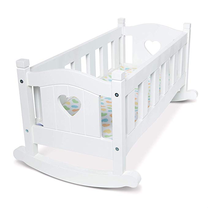 Melissa & Doug Mine to Love Wooden Play Cradle for Dolls, Stuffed Animals - White (2 Beds, 10.2”H x 18.8”W x 20.7”L Assembled, Great Gift for Girls and Boys - Best for 3, 4, 5 Year Olds and Up)