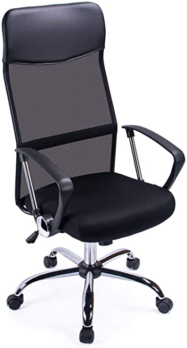 Aminiture High Curved Back PU Leather Black Home Office Chair Executive Computer Height Adjustable Swivel Desk Chair