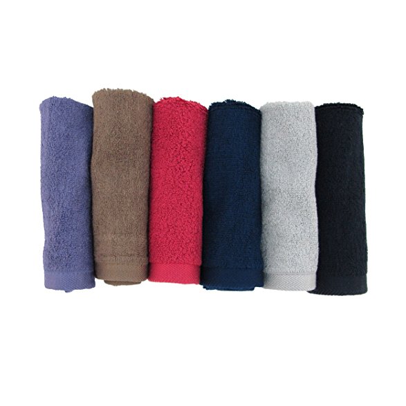 BambooMN Brand - 6 Super Soft 12" x 12" Bamboo Cotton Wash Cloth (70% Rayon from Bamboo, 30% Organic Cotton) - 535 GSM - Assorted Dark