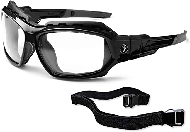 Ergodyne Skullerz Loki Convertible Safety Glasses, Clear Lens-Includes Gasket and Strap to Convert to Goggle