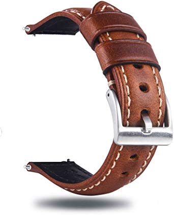 Berfine Quick Release Retro Leather Watch Band,Vintage Oil-Tanned Pull-up Leather Strap Replacement,Choice of Width-18mm 20mm 22mm 24mm or 26mm