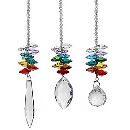 H&D Chandelier Crystals Prisms Rainbow Octogon Chakra Suncatcher, Set of 3