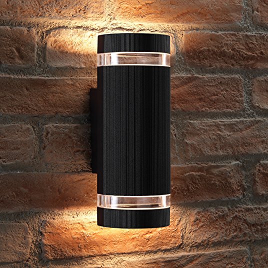 Auraglow Indoor / Outdoor Double Up & Down Wall Light - Black - Warm White LED Bulbs Included