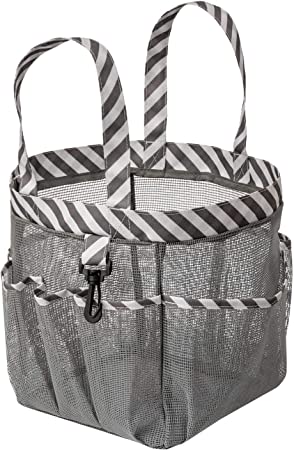 ARCCI Mesh Shower Caddy Quick Dry Shower Mesh Tote Bag Portable Toiletry and Bath Organizer with 8 Mesh Storage Pockets for College Dorms, Gym, Swimming, Camping - Grey