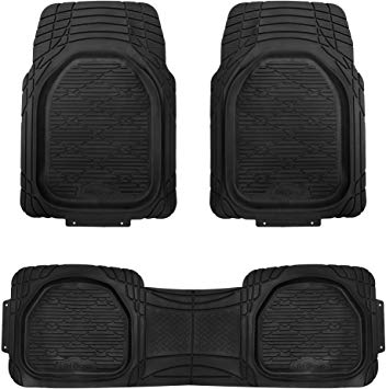 FH Group F11323 Trimmable Deep Tray Rubber Floor Mats (Black) Full Set - Universal Fit for Cars Trucks and SUVs