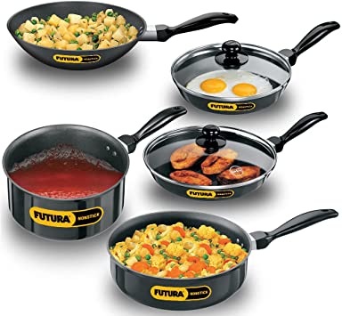 Hawkins Futura Non-Stick Cookware, 7 Pieces Set (QS5), 2 LTR, 3 LTR, 3.25 LTR , Black (NSET4)